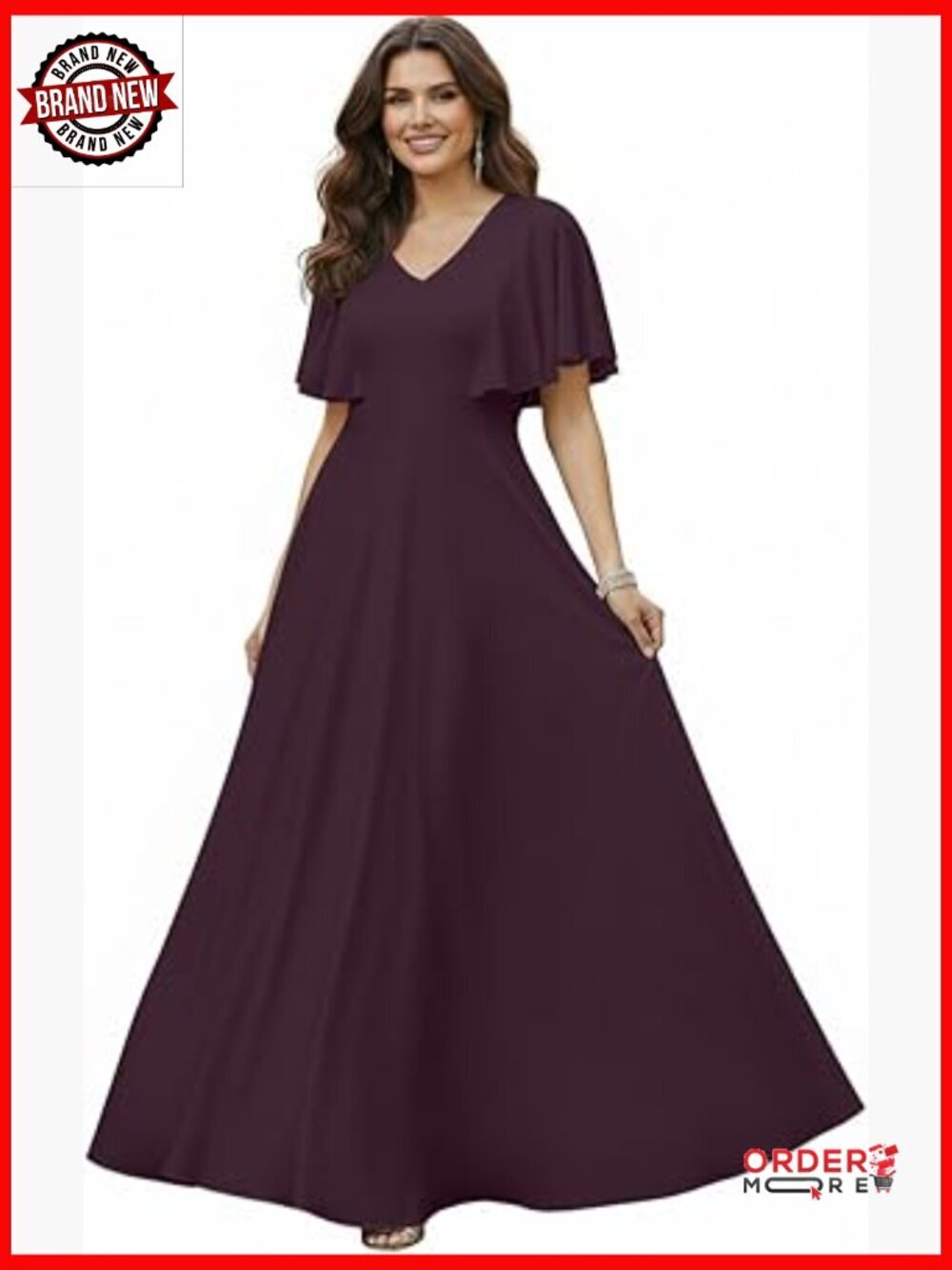 Open Back Maxi Dress with Sleeves V-Neck A-Line Plus Size Formal